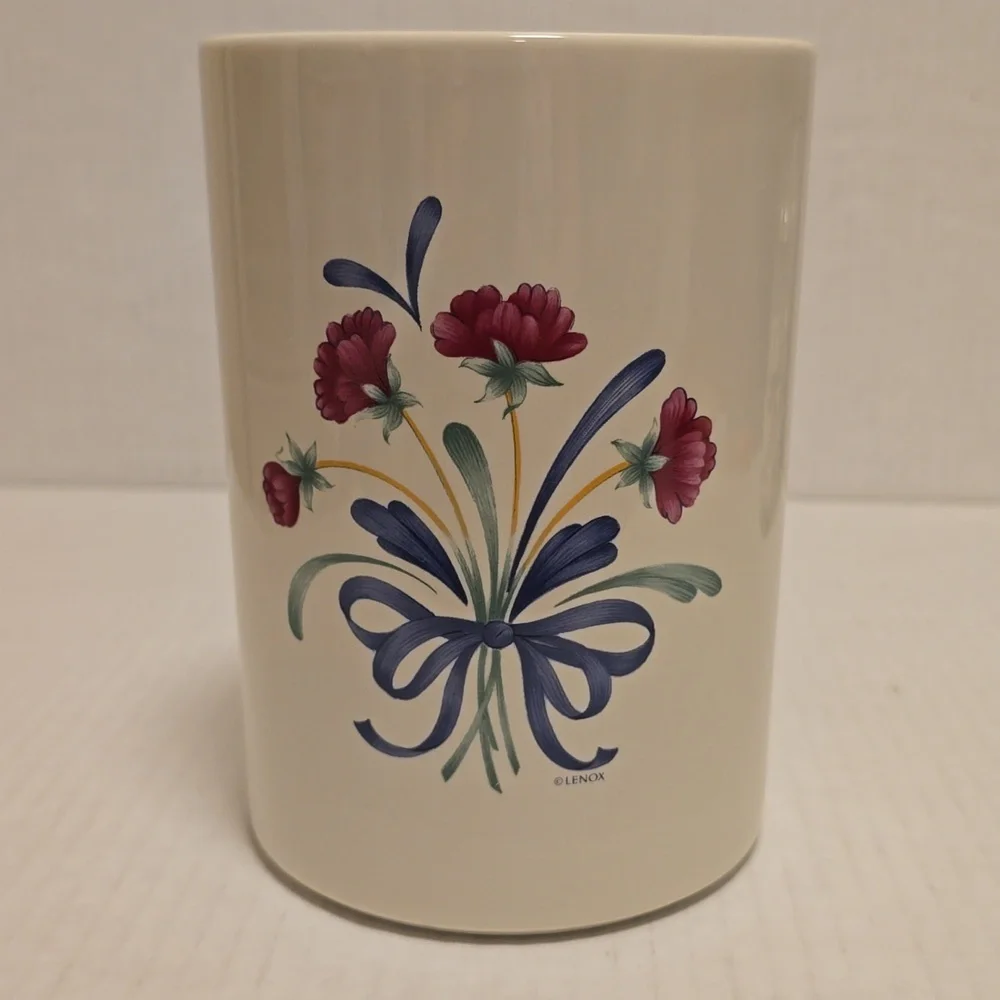 Beautiful Lenox Floral Ceramic Mug with Blue Ribbon Design